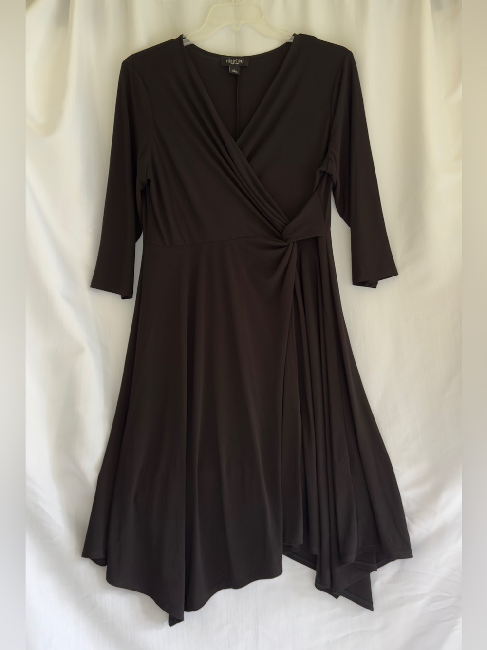 Perceptions Black Faux-Wrap Midi Dress - Elegant Women's Dress XL
